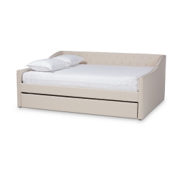 Baxton Studio Haylie Modern and Contemporary Beige Fabric Upholstered Full Size Daybed with Roll-Out Trundle Bed